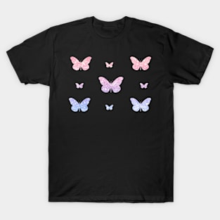 Pink Blue Ombre Faux Glitter Butterflies T-Shirt